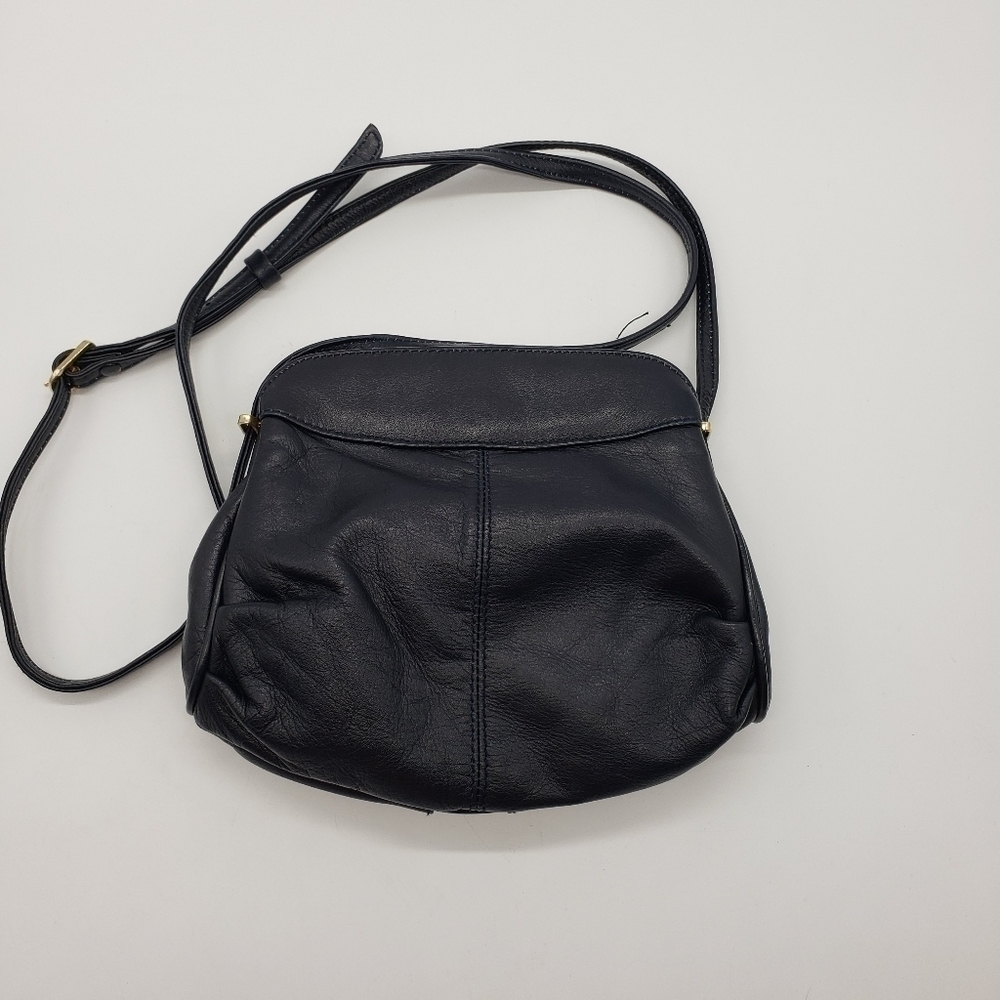VINTAGE women dark navy blue bag crossbody soft leather 3 compartments lined - Picture 3 of 14